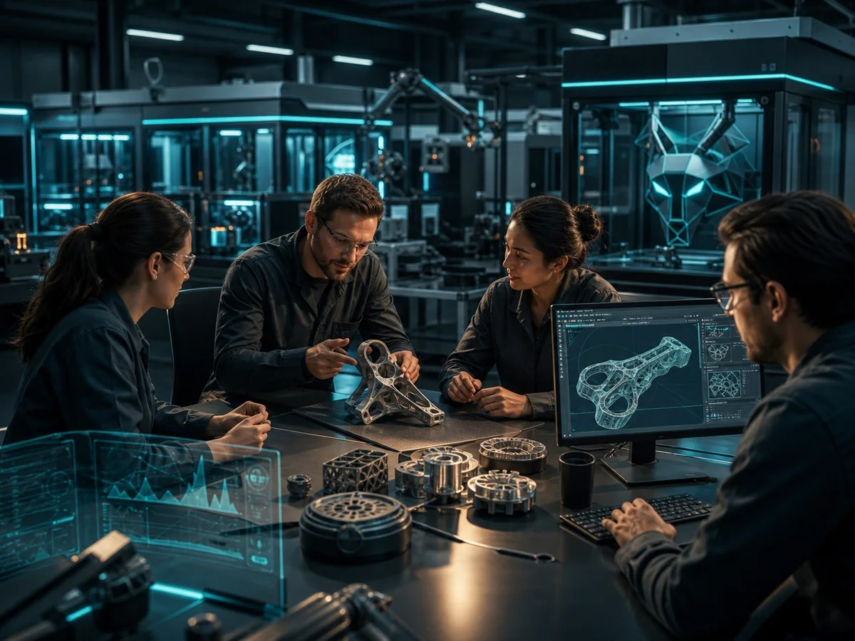 Concept visualization of an additive-manufacturing team collaborating