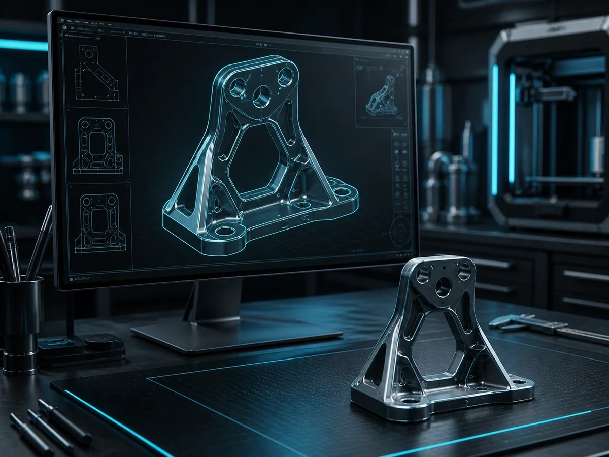 Concept visualization of a CAD model beside its manufactured part