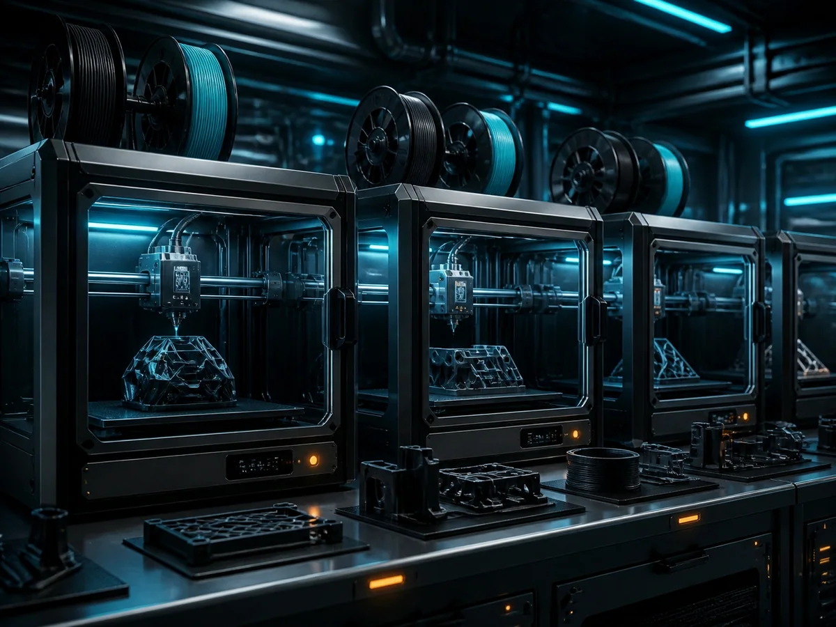 Concept visualization of an operating FDM printer bay