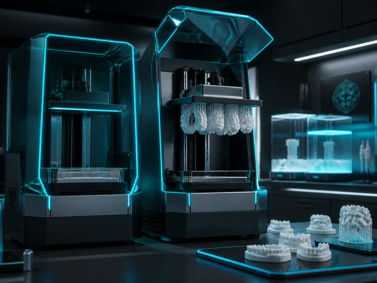Concept visualization of resin printers producing detailed dental models