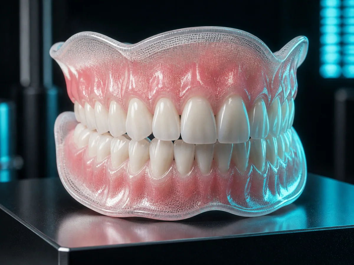 Concept visualization of a denture base and fitted teeth