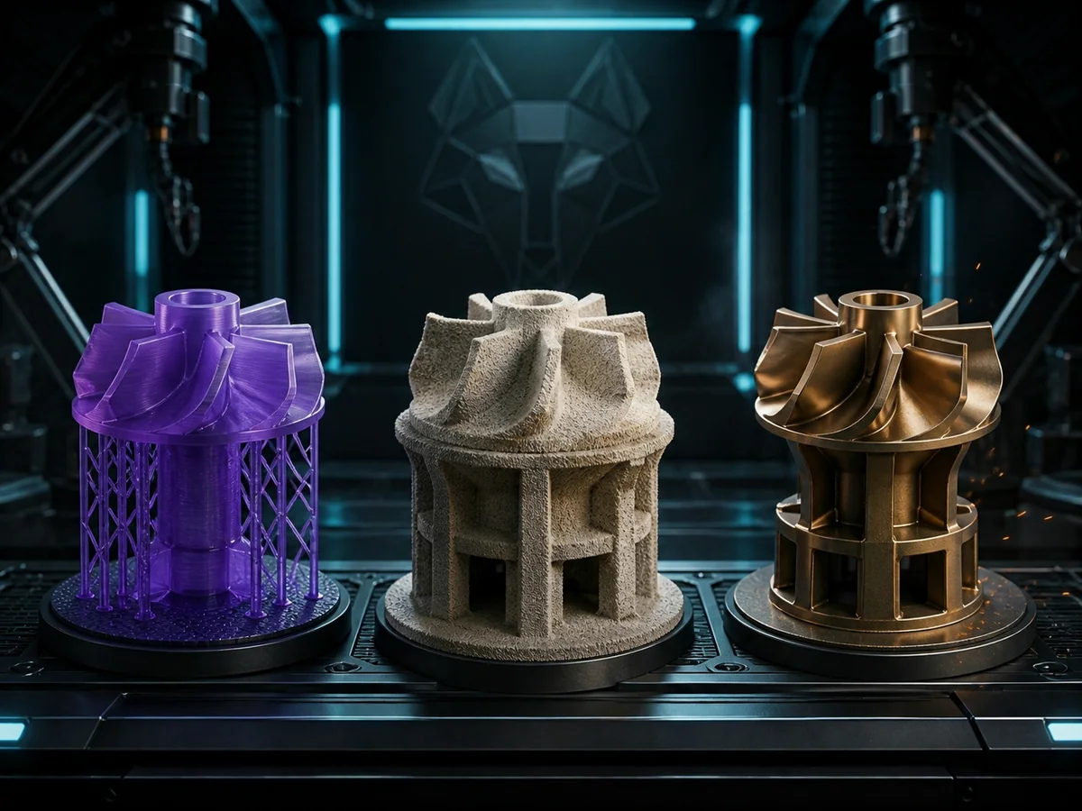 Concept visualization of a printed casting pattern, shell and cast part