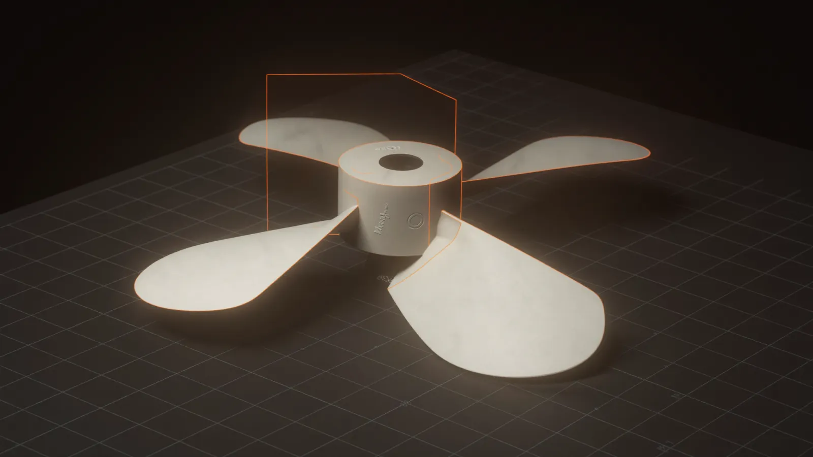 Concept render of the impeller as a clean CAD solid with a section plane